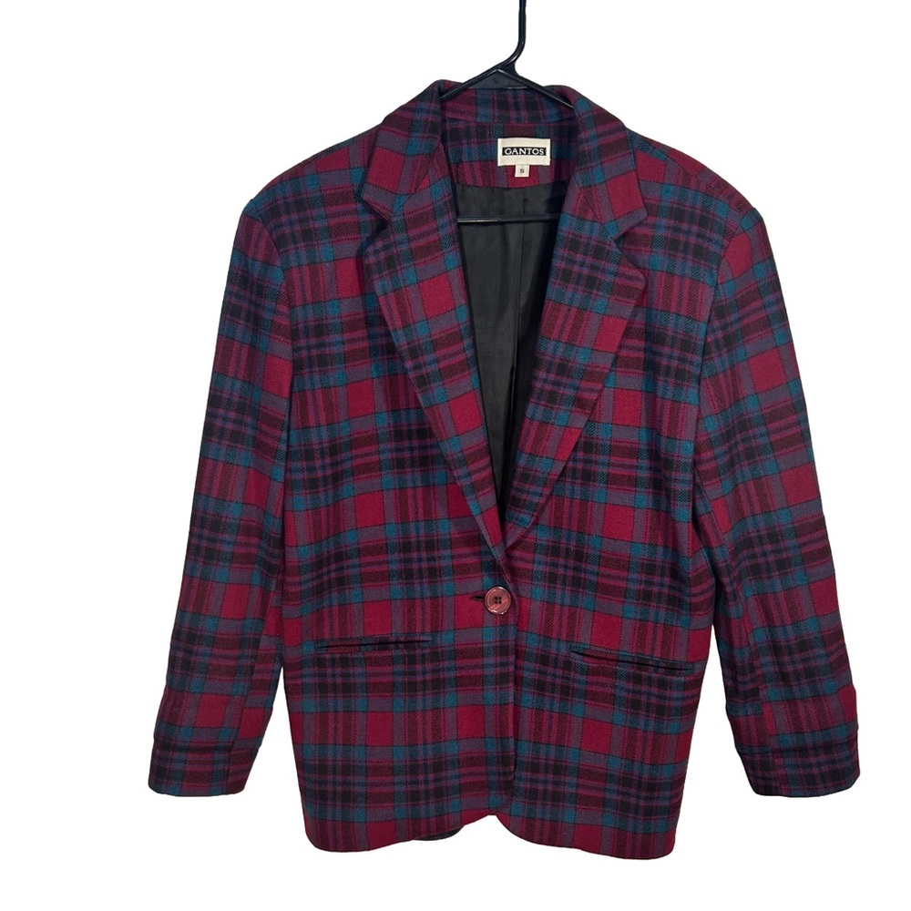 Gantos Vintage 80s Wool Plaid Single Button Blazer, Size S